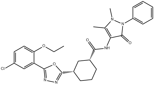 3-[5-(5-Chloro-2-ethoxyphenyl)-1,3,4-oxadiazol-2-yl]-N-(2,3-dihydro-1,5-dimethyl-3-oxo-2-phenyl-1H-pyrazol-4-yl)-cyclohexanecarboxamide | CAS 1807337-58-1