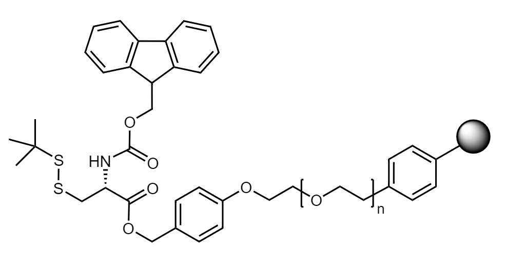 Fmoc-Cys(StBu) Low Crosslinked Polystyrene-PEG R PHB Resin, 90 µm, Capacity 0.15-0.22 mmol/g