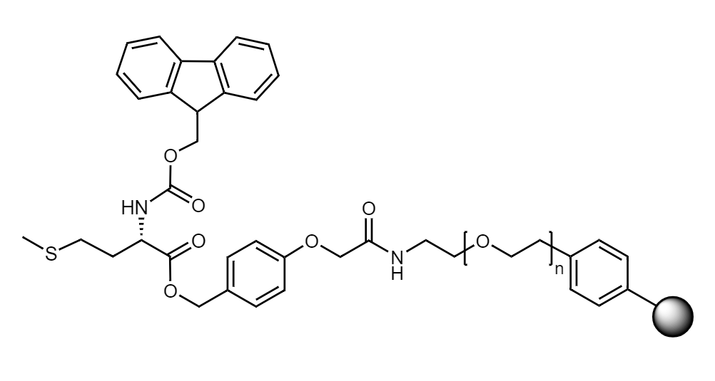 Fmoc-Met Low Crosslinked Polystyrene-PEG R HMPA Resin, 90 µm, Capacity 0.15-0.22 mmol/g