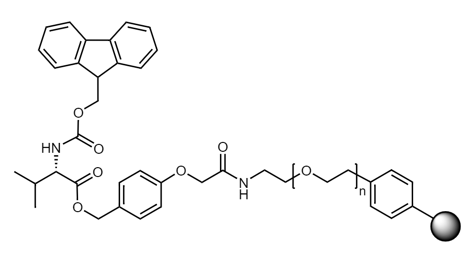 Fmoc-Val Low Crosslinked Polystyrene-PEG R HMPA Resin, 90 µm, Capacity 0.15-0.22 mmol/g