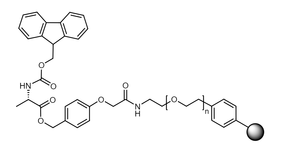 Fmoc-Ala Low Crosslinked Polystyrene-PEG R HMPA Resin, 90 µm, Capacity 0.15-0.22 mmol/g