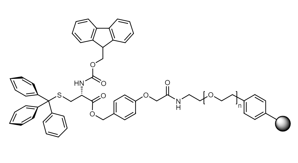 Fmoc-Cys(Trt) Low Crosslinked Polystyrene-PEG R HMPA Resin, 90 µm, Capacity 0.15-0.22 mmol/g