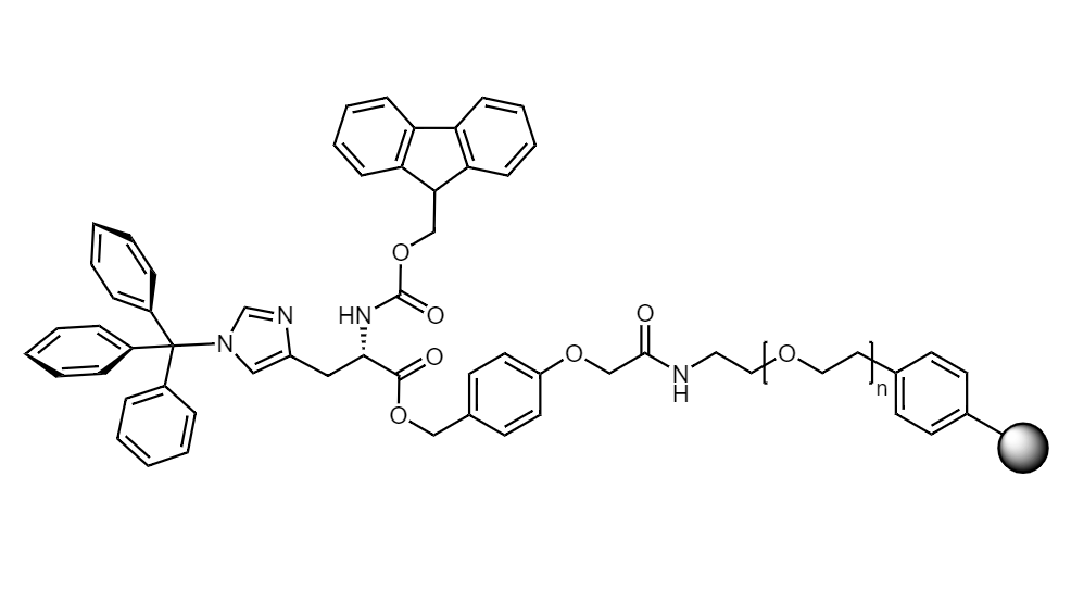 Fmoc-His(Trt) Low Crosslinked Polystyrene-PEG R HMPA Resin, 90 µm, Capacity 0.15-0.22 mmol/g