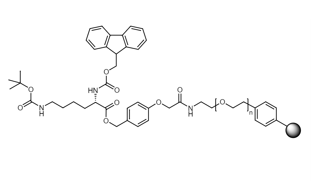 Fmoc-Lys(Boc) Low Crosslinked Polystyrene-PEG R HMPA Resin, 90 µm, Capacity 0.15-0.22 mmol/g