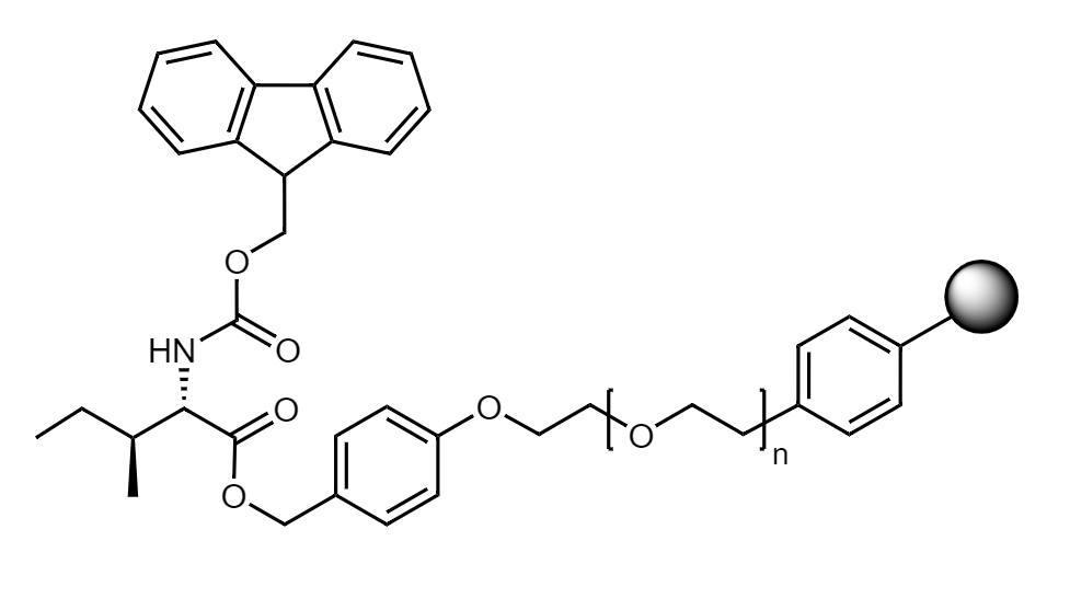 Fmoc-Ile Low Crosslinked Polystyrene-PEG S PHB Resin, 90 µm, Capacity 0.16-0.26 mmol/g