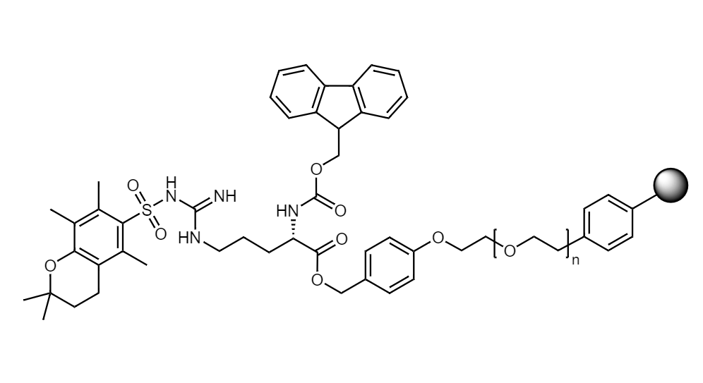 Fmoc-Arg(Pmc) Low Crosslinked Polystyrene-PEG S PHB Resin, 90 µm, Capacity 0.16-0.26 mmol/g