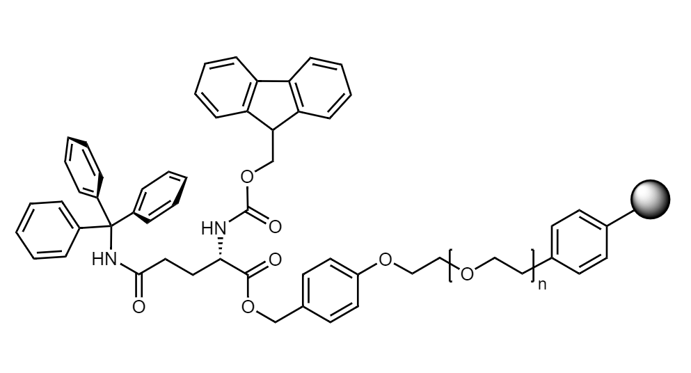 Fmoc-Gln(Trt) Low Crosslinked Polystyrene-PEG S PHB Resin, 90 µm, Capacity 0.16-0.26 mmol/g