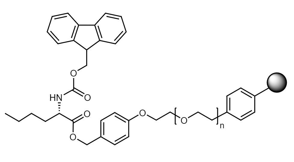 Fmoc-Nle Low Crosslinked Polystyrene-PEG S PHB Resin, 90 µm, Capacity 0.16-0.26 mmol/g