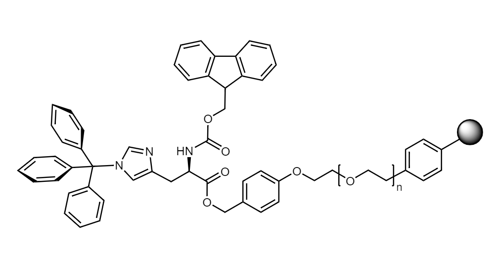 Fmoc-D-His(Trt) Low Crosslinked Polystyrene-PEG S PHB Resin, 90 µm, Capacity 0.16-0.26 mmol/g