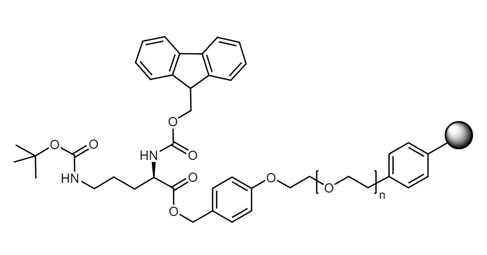 Fmoc-D-Orn(Boc) Low Crosslinked Polystyrene-PEG S PHB Resin, 90 µm, Capacity 0.16-0.26 mmol/g