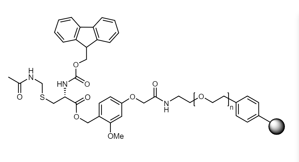 Fmoc-Cys(Acm) Low Crosslinked Polystyrene-PEG S AC Resin, 90 µm, Capacity 0.16-0.26 mmol/g