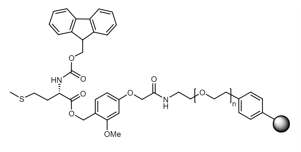 Fmoc-Met Low Crosslinked Polystyrene-PEG S AC Resin, 90 µm, Capacity 0.16-0.26 mmol/g