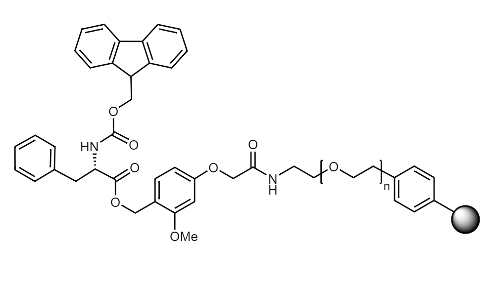 Fmoc-Phe Low Crosslinked Polystyrene-PEG S AC Resin, 90 µm, Capacity 0.16-0.26 mmol/g