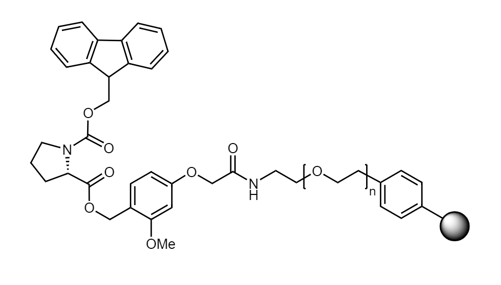 Fmoc-Pro Low Crosslinked Polystyrene-PEG S AC Resin, 90 µm, Capacity 0.16-0.26 mmol/g