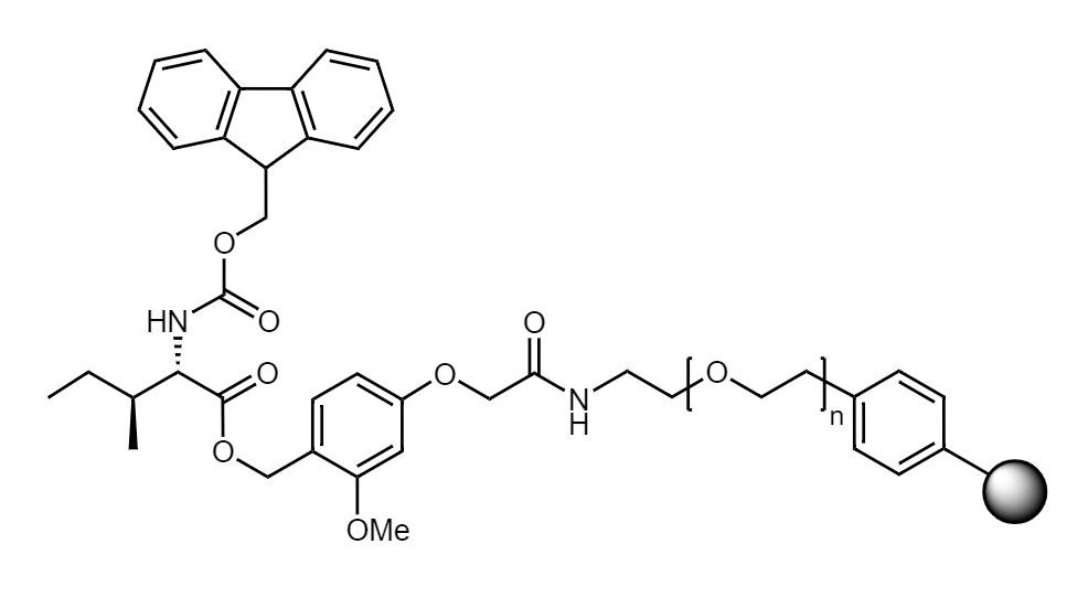 Fmoc-Ile Low Crosslinked Polystyrene-PEG S AC Resin, 90 µm, Capacity 0.16-0.26 mmol/g