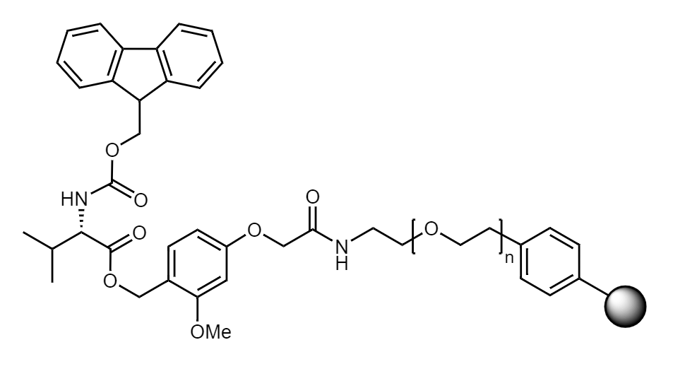 Fmoc-Val Low Crosslinked Polystyrene-PEG S AC Resin, 90 µm, Capacity 0.16-0.26 mmol/g