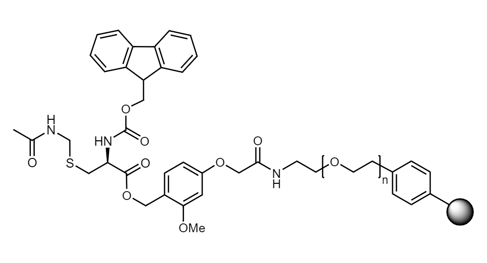 Fmoc-D-Cys(Acm) Low Crosslinked Polystyrene-PEG S AC Resin, 90 µm, Capacity 0.16-0.26 mmol/g