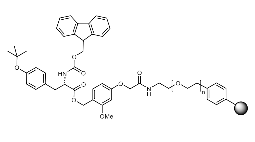 Fmoc-Tyr(tBu) Low Crosslinked Polystyrene-PEG S AC Resin, 90 µm, Capacity 0.16-0.26 mmol/g