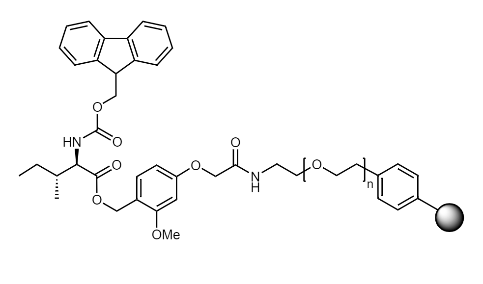 Fmoc-D-Ile Low Crosslinked Polystyrene-PEG S AC Resin, 90 µm, Capacity 0.16-0.26 mmol/g