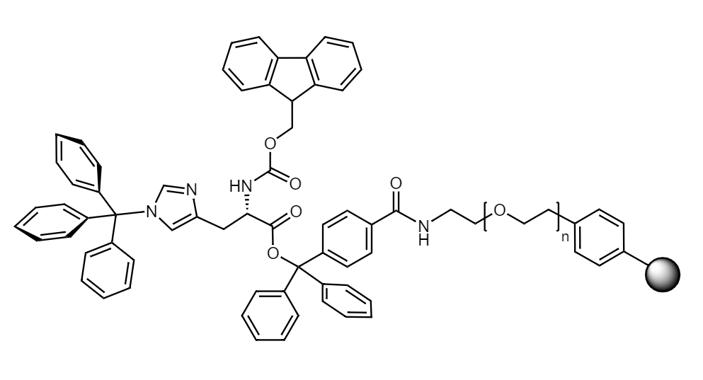 Fmoc-His(Trt) Low Crosslinked Polystyrene-PEG R TRT Resin, 90 µm, Capacity 0.1-0.22 mmol/g