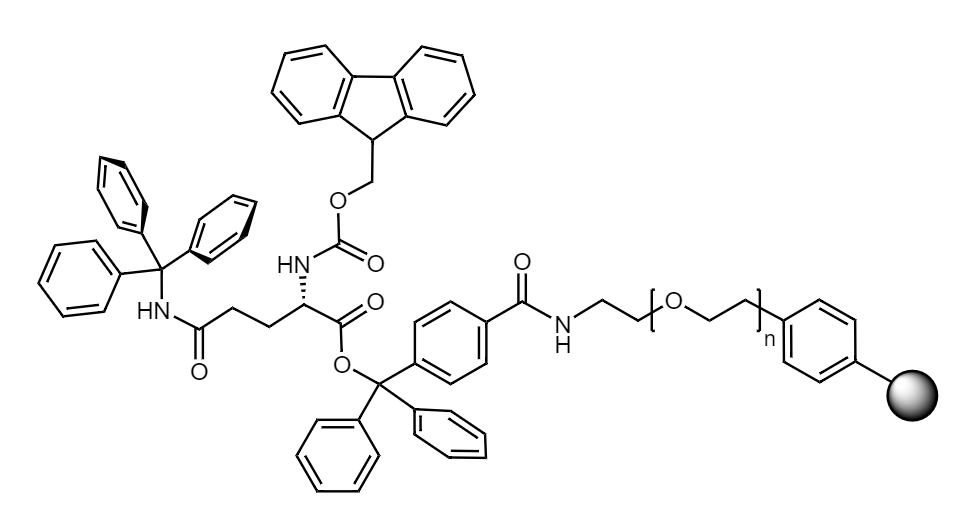 Fmoc-Gln(Trt) Low Crosslinked Polystyrene-PEG R TRT Resin, 90 µm, Capacity 0.1-0.22 mmol/g