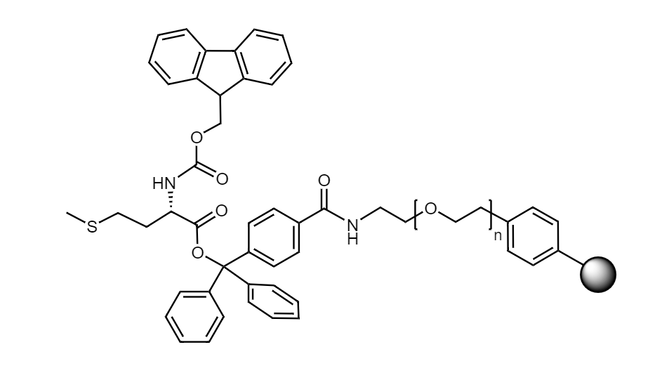 Fmoc-Met Low Crosslinked Polystyrene-PEG R TRT Resin, 90 µm, Capacity 0.1-0.22 mmol/g