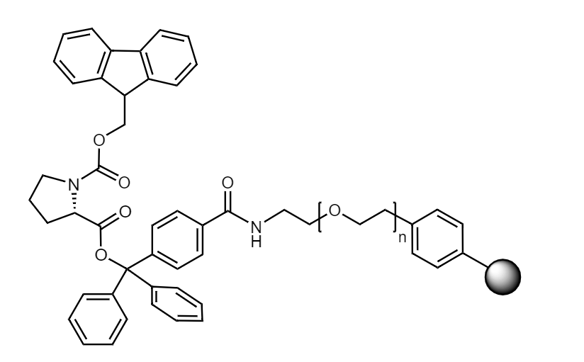 Fmoc-Pro Low Crosslinked Polystyrene-PEG R TRT Resin, 90 µm, Capacity 0.1-0.22 mmol/g