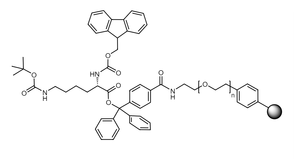 Fmoc-Lys(Boc) Low Crosslinked Polystyrene-PEG S TRT Resin, 90 µm, Capacity 0.15-0.25 mmol/g